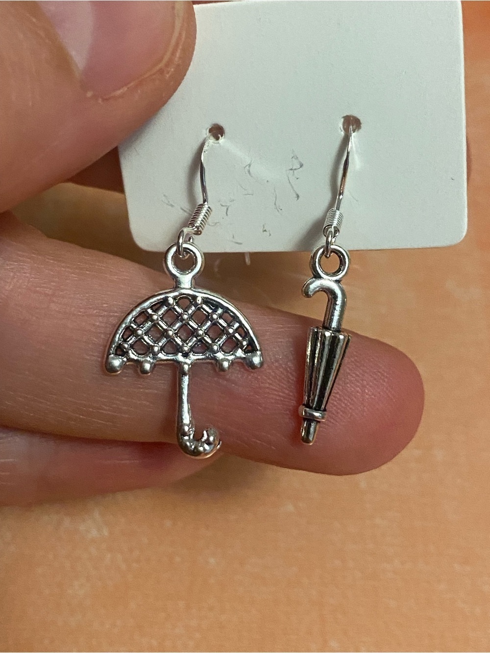 Silver Umbrella Charm Dangle Earrings